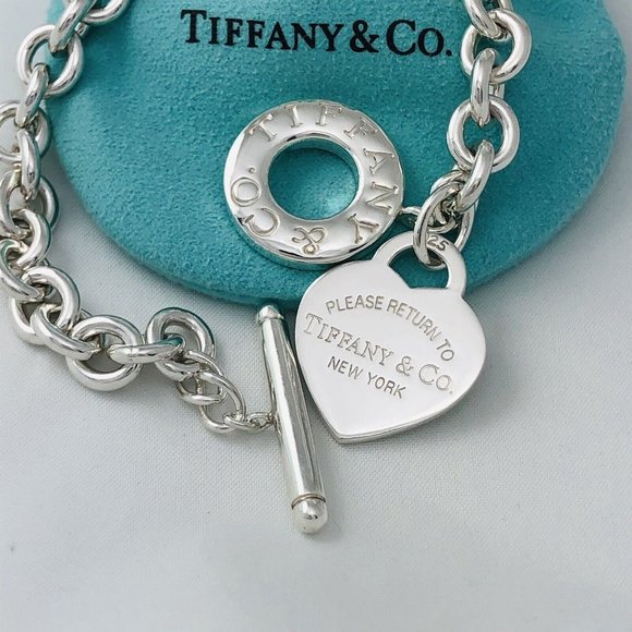8.5" Please Return to Tiffany & Co Heart Tag Toggle Charm Bracelet - Picture 3 of 5